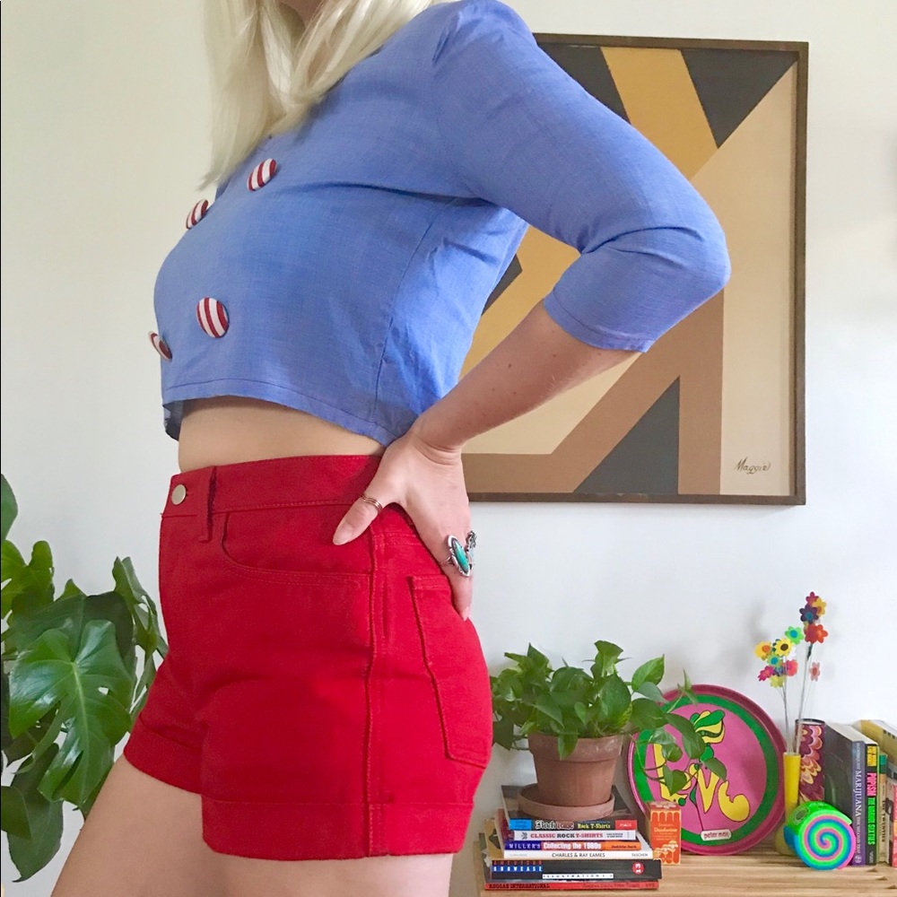 Vintage 50s 60s chambray nautical crop top XS/S - Picture 3 of 6